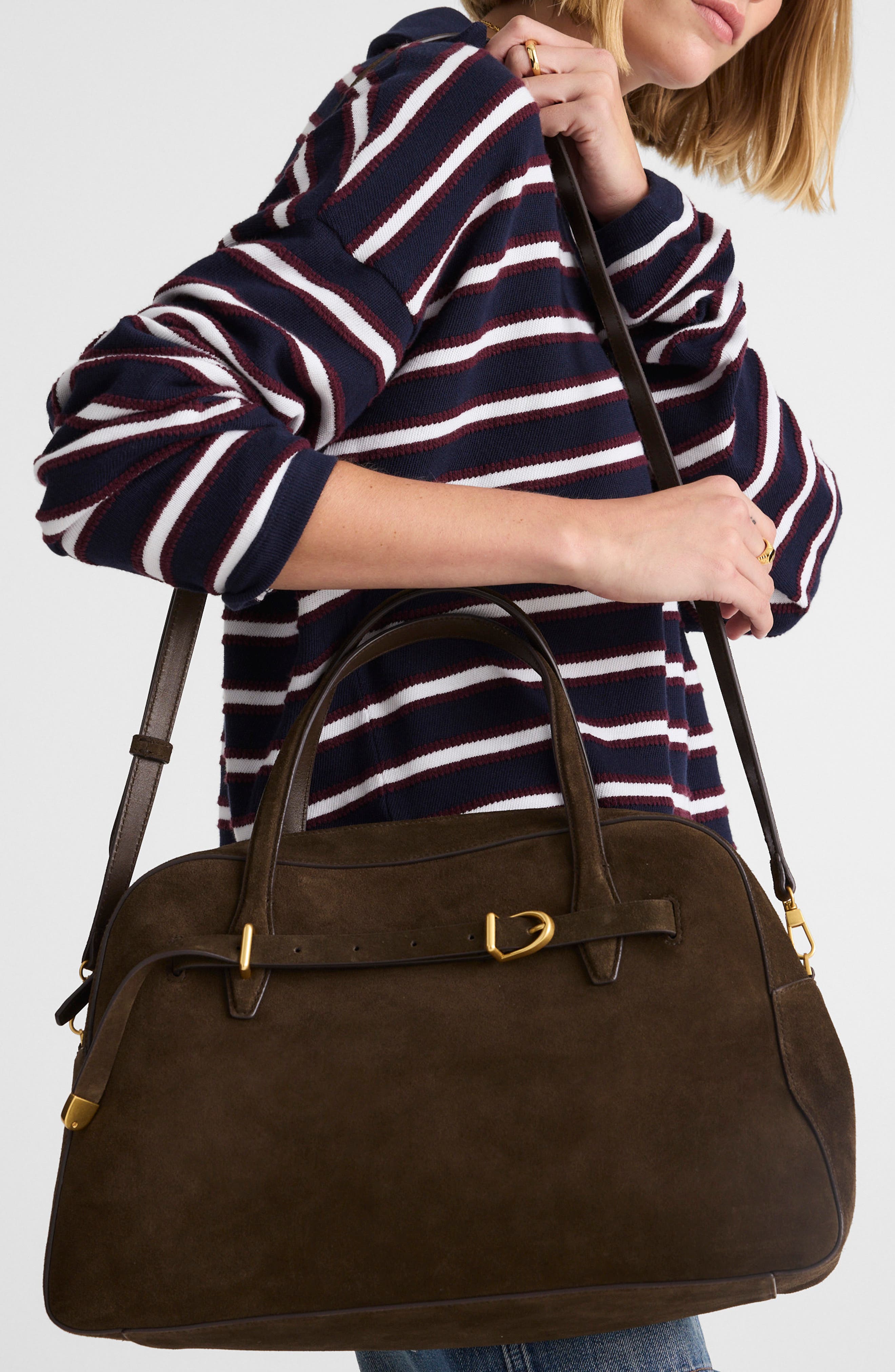 Madewell The Belted Suede Satchel, Alternate, color, Expedition Green