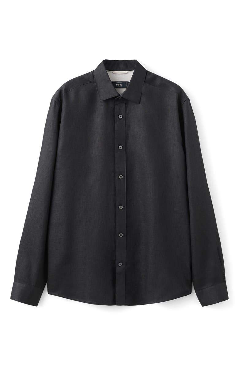 MANGO x Casper Ruud Regular Fit Linen Button-Up Shirt, Alternate, color, Black