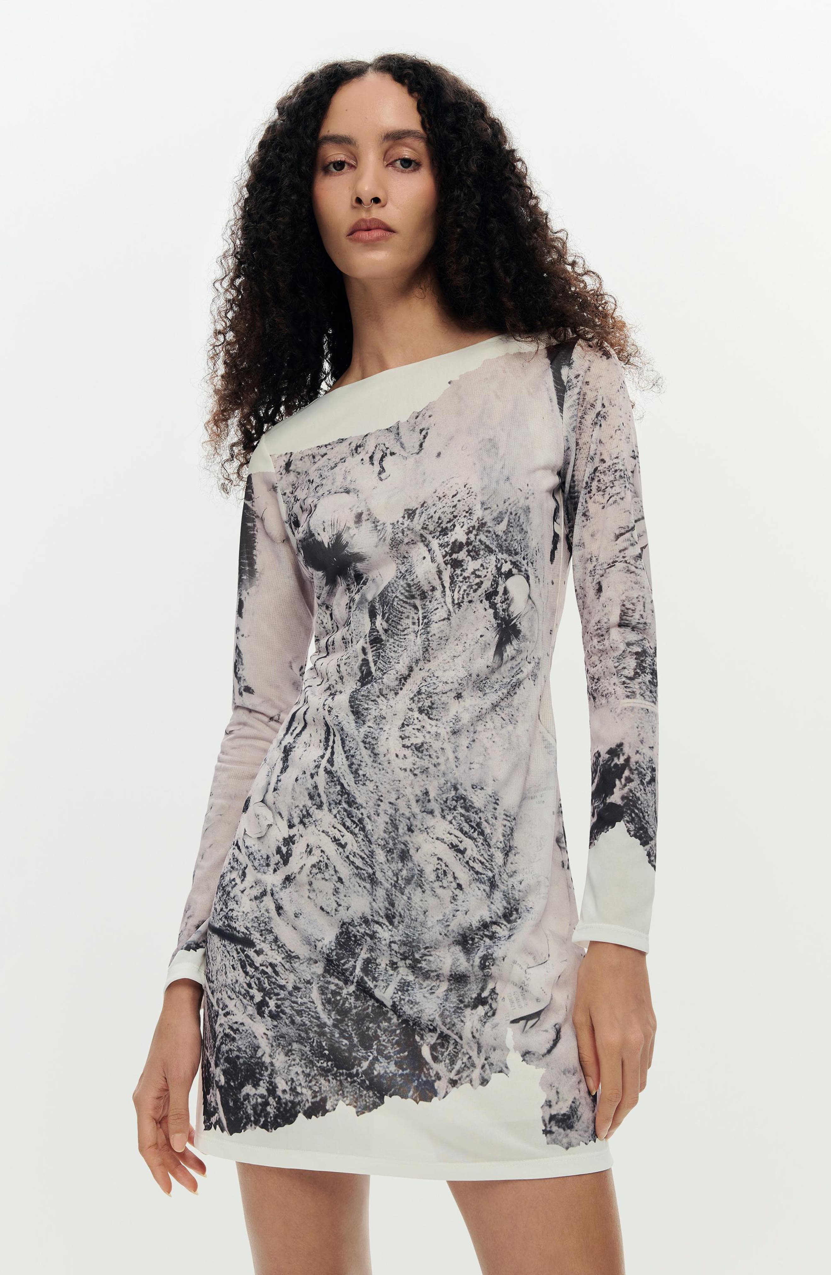 Collage Print Long Sleeve Minidress - image 2