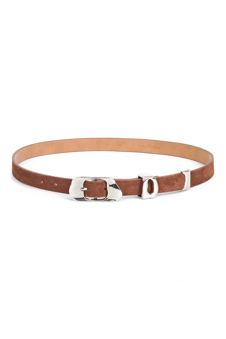 Moderna Leather Belt, Main, color, WARM TRUFFLE AND SILVER