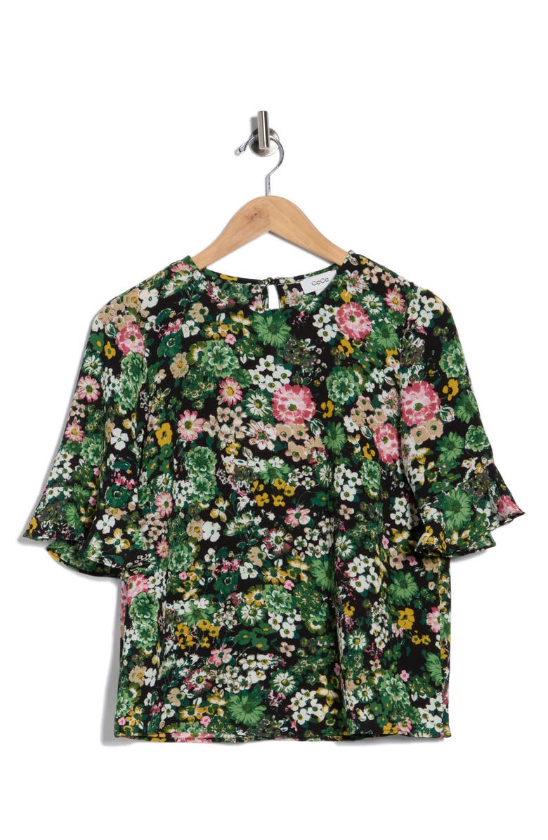 CeCe Ruffle Sleeve Top, Alternate, color, Green