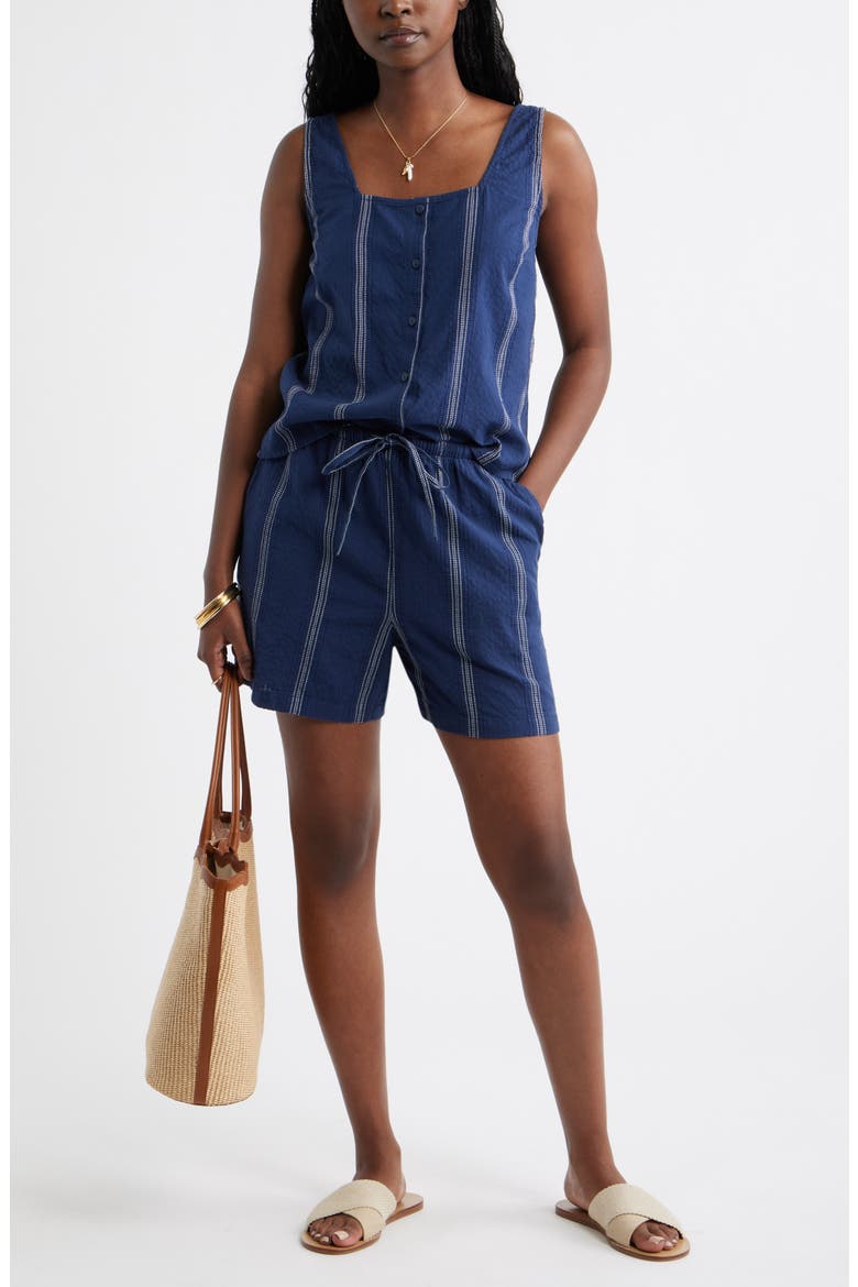 Button Front Sleeveless Top, Alternate, color, NAVY- IVORY STRIPE