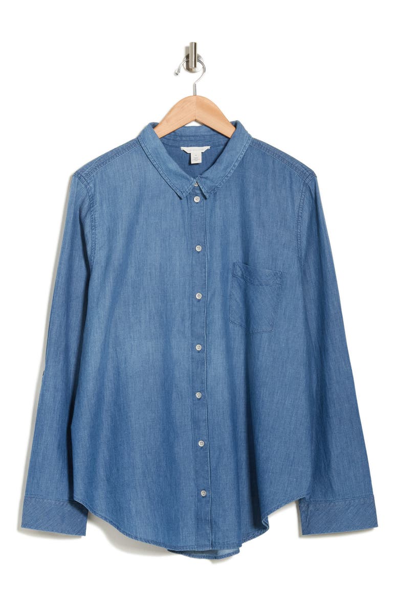 Chambray Long Sleeve Button-Up Shirt, Alternate, color, MEDIUM WASH