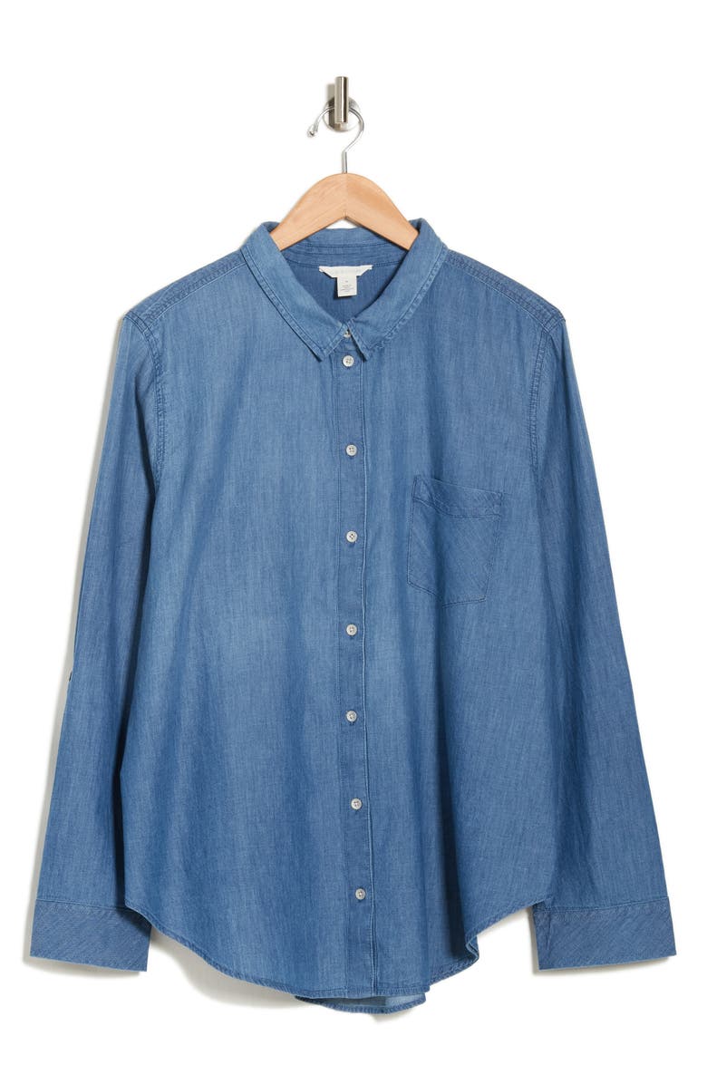 Caslon<sup>®</sup> Chambray Long Sleeve Button-Up Shirt, Alternate, color, Medium Wash