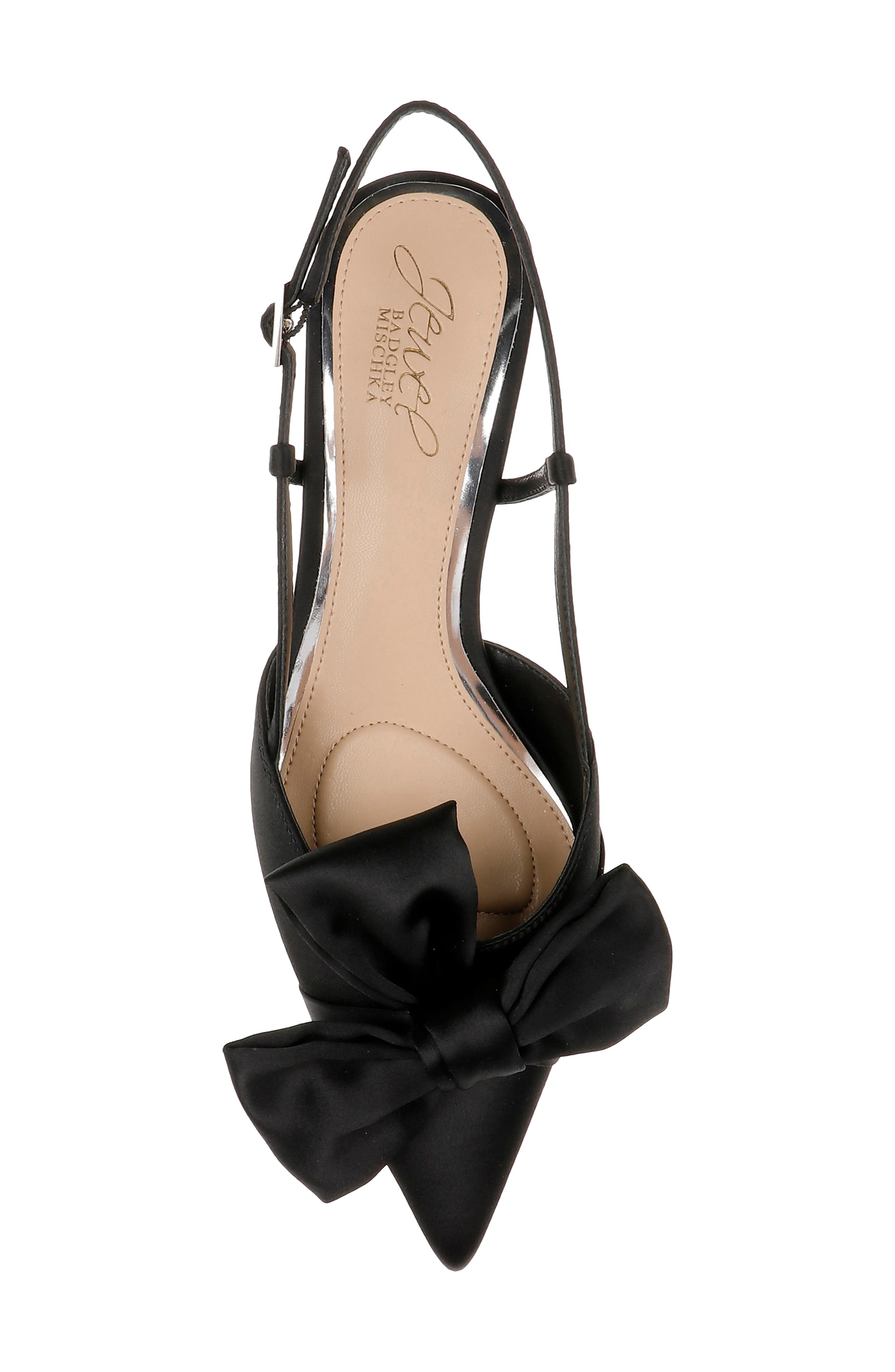 Jewel Badgley Mischka Shoshana Pointed Toe Slingback Pump, Alternate, color, Black Satin