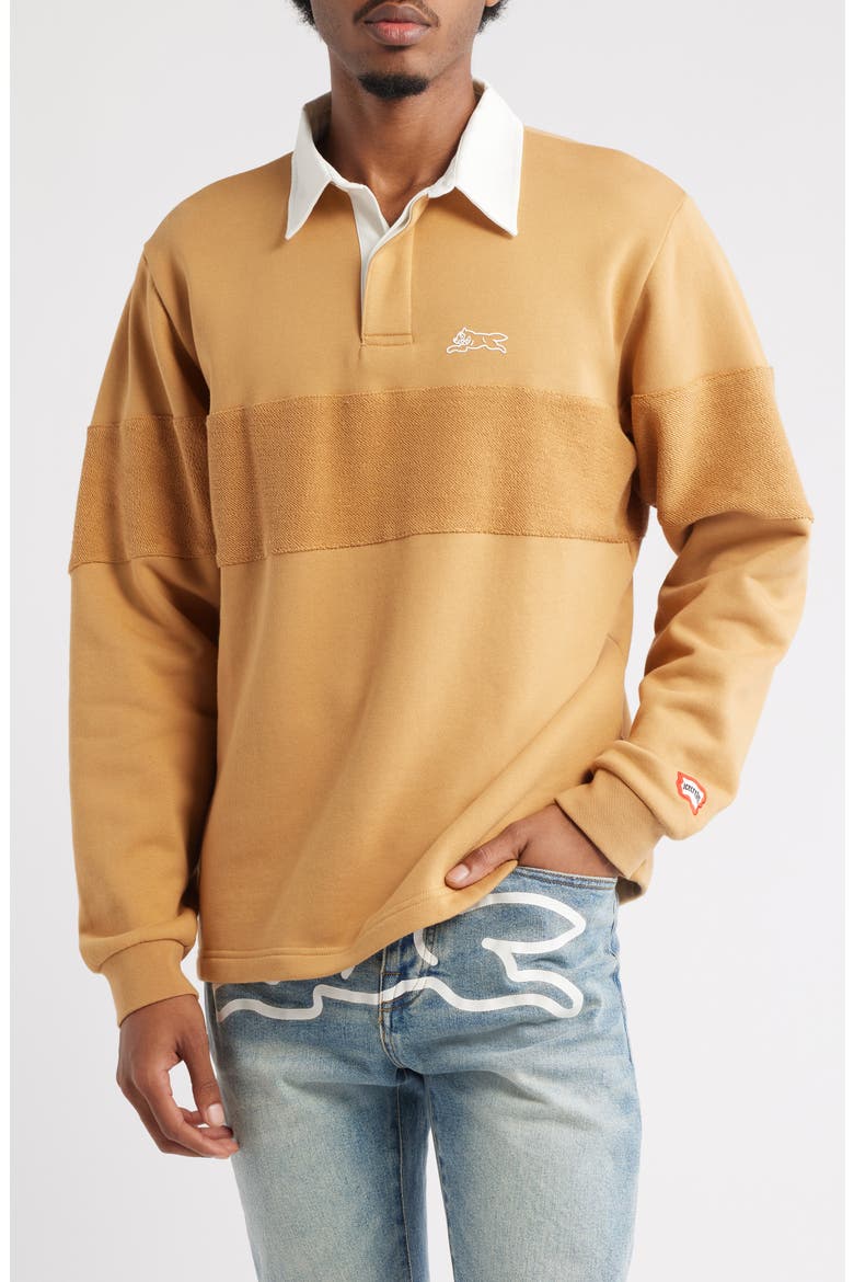 Box Fit Punchy Long Sleeve Cotton French Terry Polo, Main, color, APPLE CINNAMON