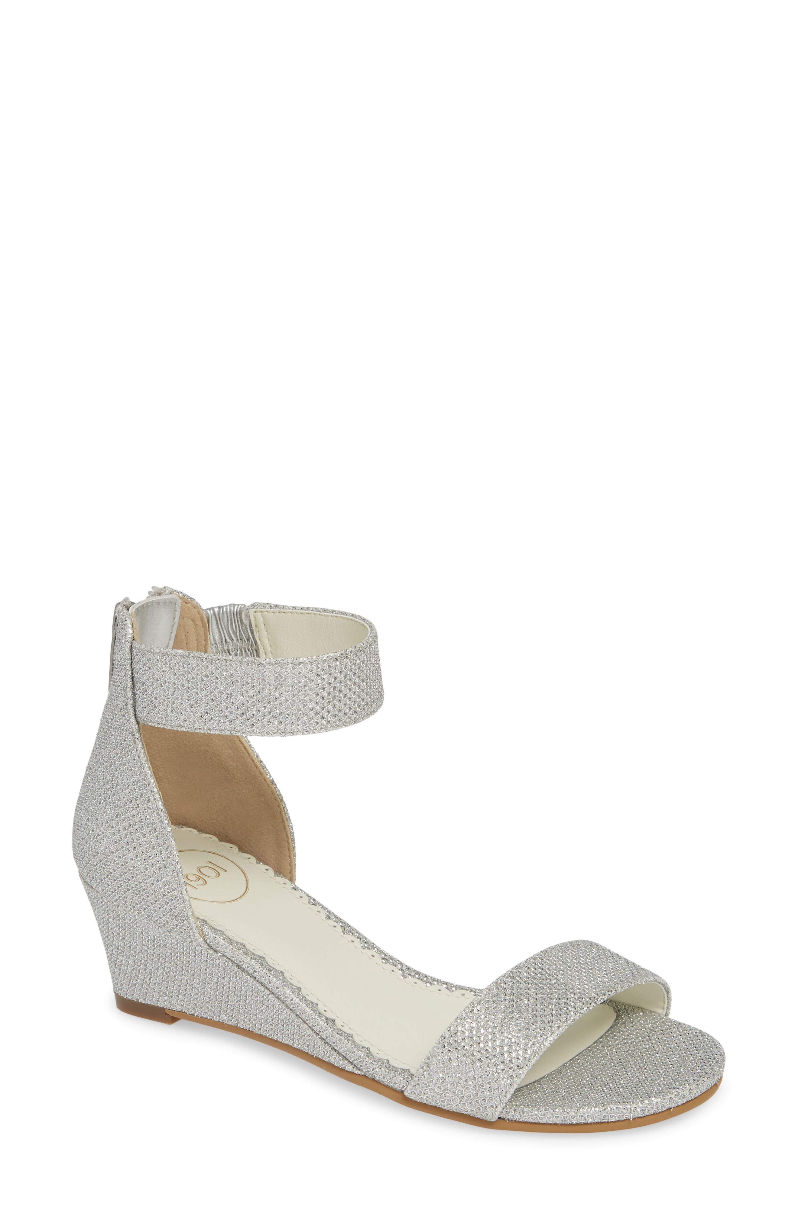 Cora Glitter Wedge Sandal, Main, color, SILVER SHIMMER FAUX LEATHER