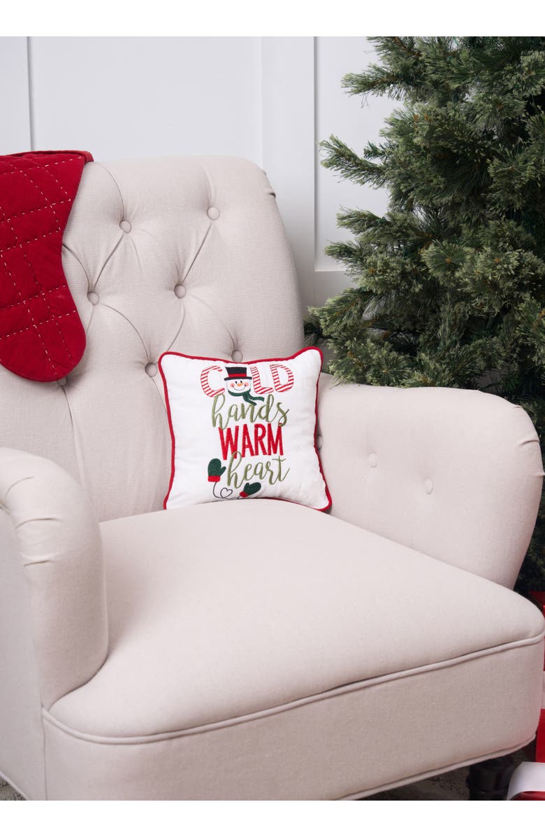 C&F Home Snowman "Cold Hands Warm Heart" Embroidered Accent Pillow, 10" x 10", Alternate, color, White