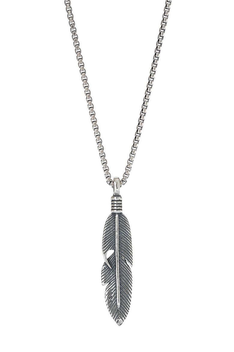 Feather Pendant Necklace, Main, color, SILVER