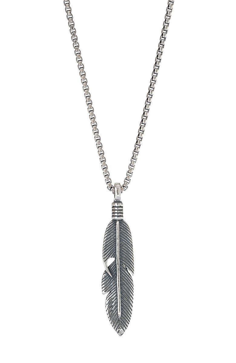 Degs & Sal Feather Pendant Necklace, Main, color, Silver