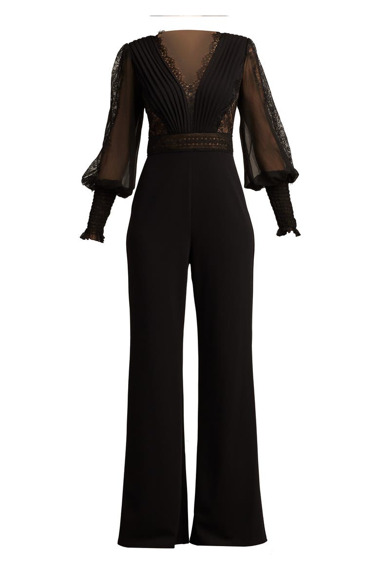 Pintuck Pleat Long Sleeve Jumpsuit, Alternate, color, BLACK/NUDE