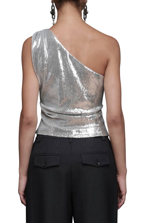 Avec Les Filles One-shoulder Sequin Tank Top In Metallic