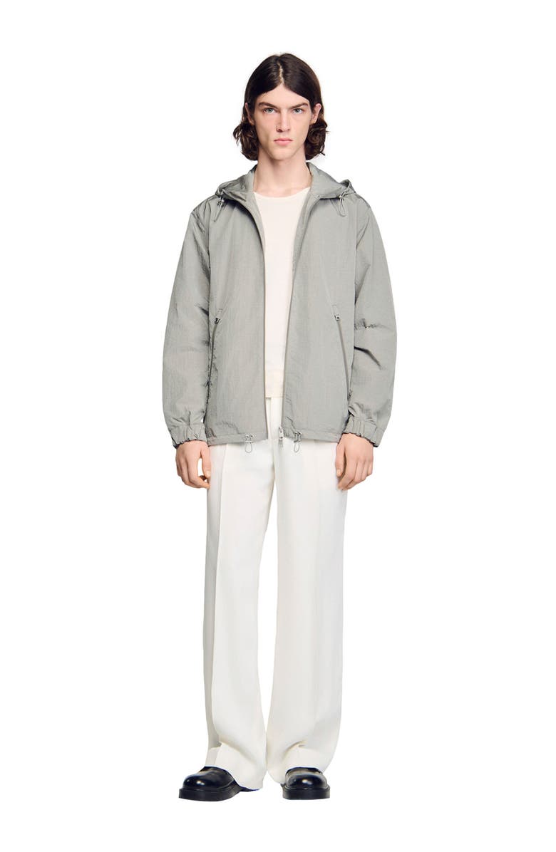 SANDRO Technical hooded zip-up jacket, Alternate, color, Aluminum