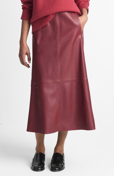Leather Paneled A-Line Midi Skirt
