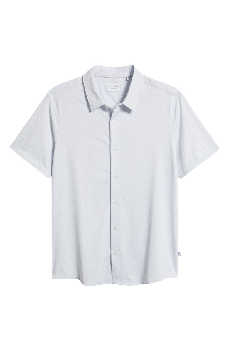 7 Diamonds Corsica Geo Print Short Sleeve Stretch Button-Up Shirt, Alternate, color, White