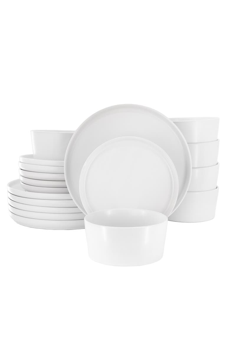 Elama Josh 18 Piece Stoneware Dinnerware Set, Main, color, White
