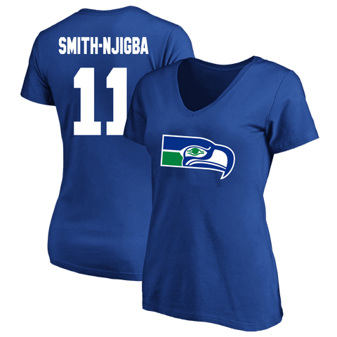 Women
s Fanatics Jaxon Smith-Njigba Royal Seattle Seahawks Plus Size Name 
Number V-Neck T-Shirt