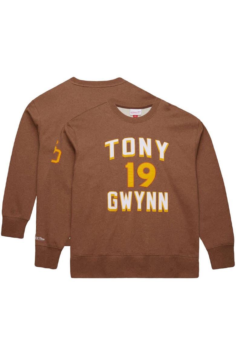Men's Mitchell & Ness Tony Gwynn Brown San Diego Padres Legends Collection Vintage Logo Name & Number Fleece Pullover Sweatshirt, Alternate, color, Brown