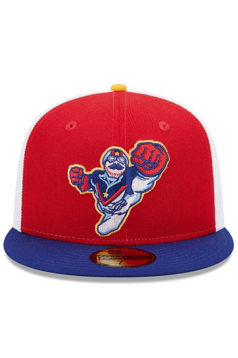 Men's New Era Red/Blue Kannapolis Cannon Ballers Marvel x Minor League 59FIFTY Fitted Hat, Alternate, color, Red