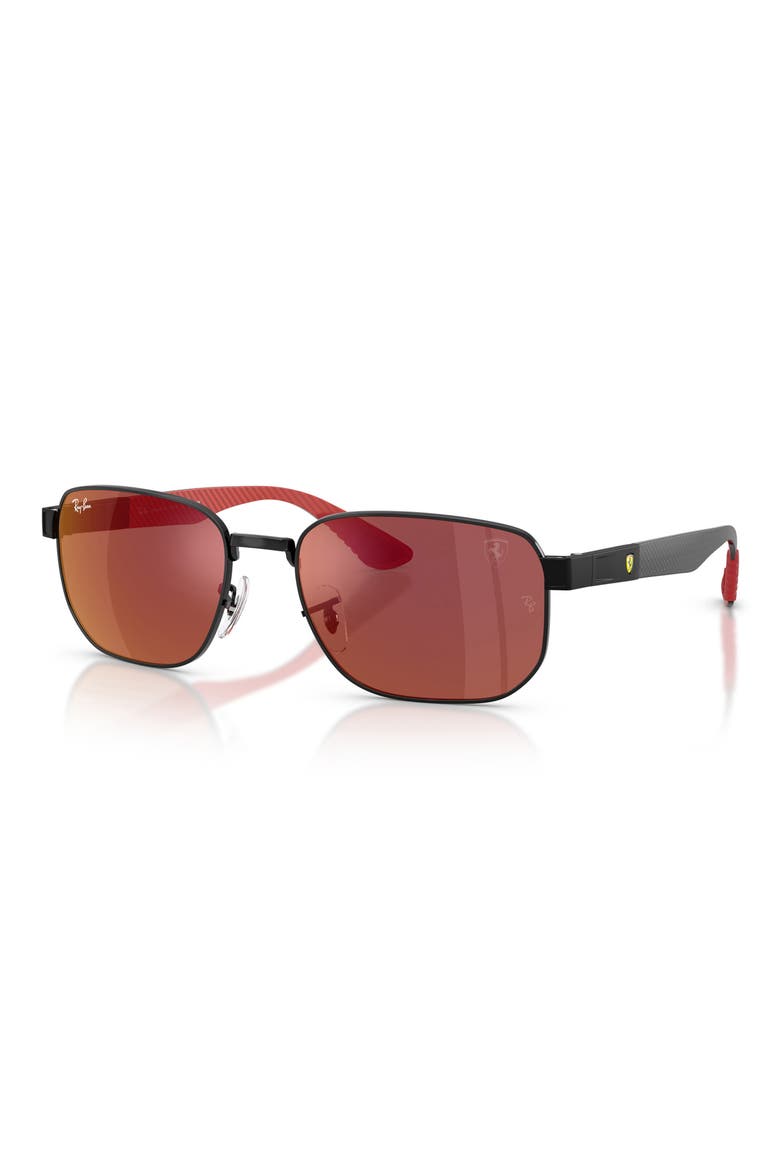 59mm Ferrari Irregular Sunglasses, Alternate, color, BLACK / BROWN MIRROR DARK RED