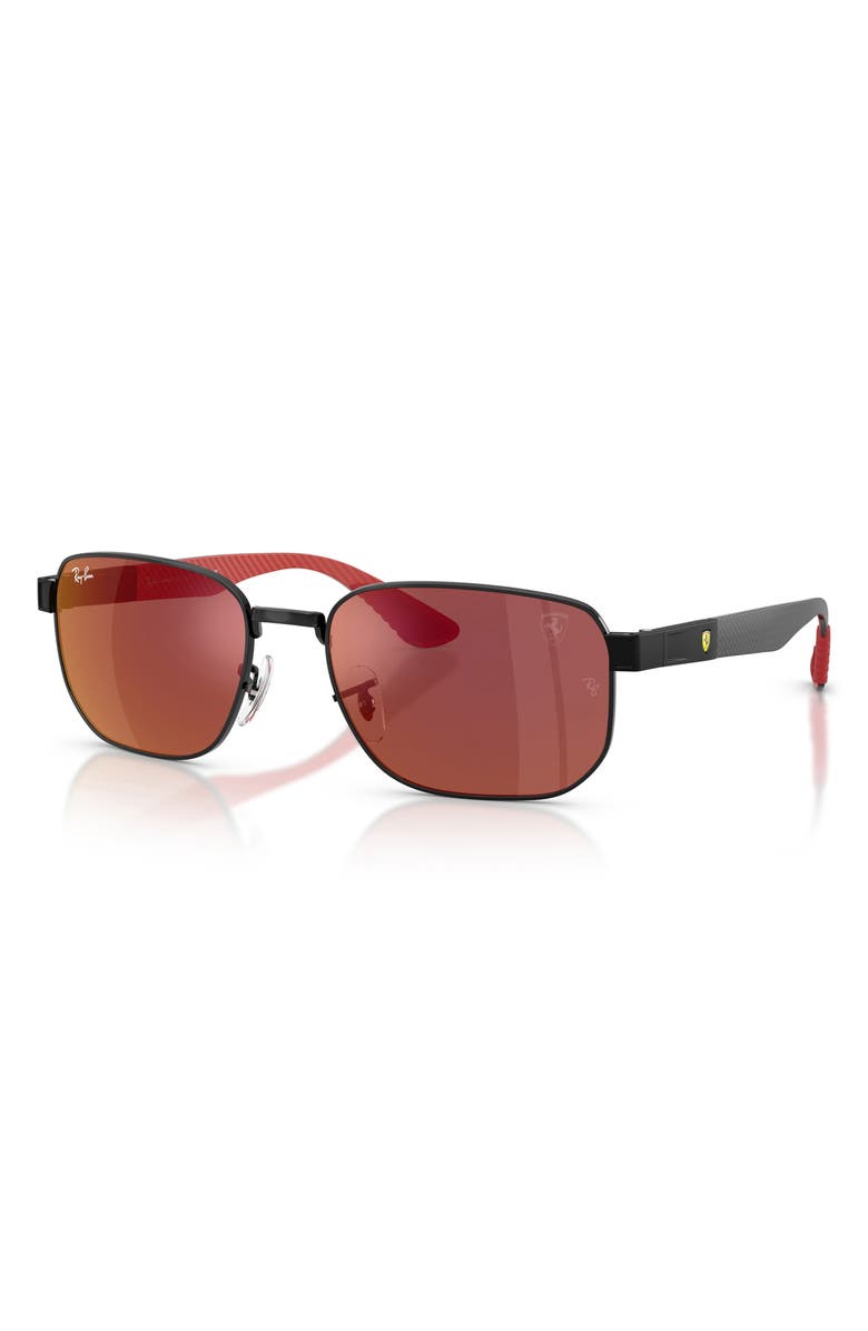 Ray-Ban 59mm Ferrari Irregular Sunglasses, Alternate, color, Black / Brown Mirror Dark Red