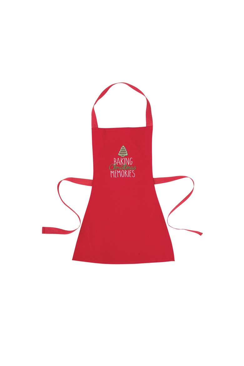 15" x 20" Christmas "Baking Christmas Memories" Children's Embroidered Cooking Apron w/ Tying Straps, Main, color, Red