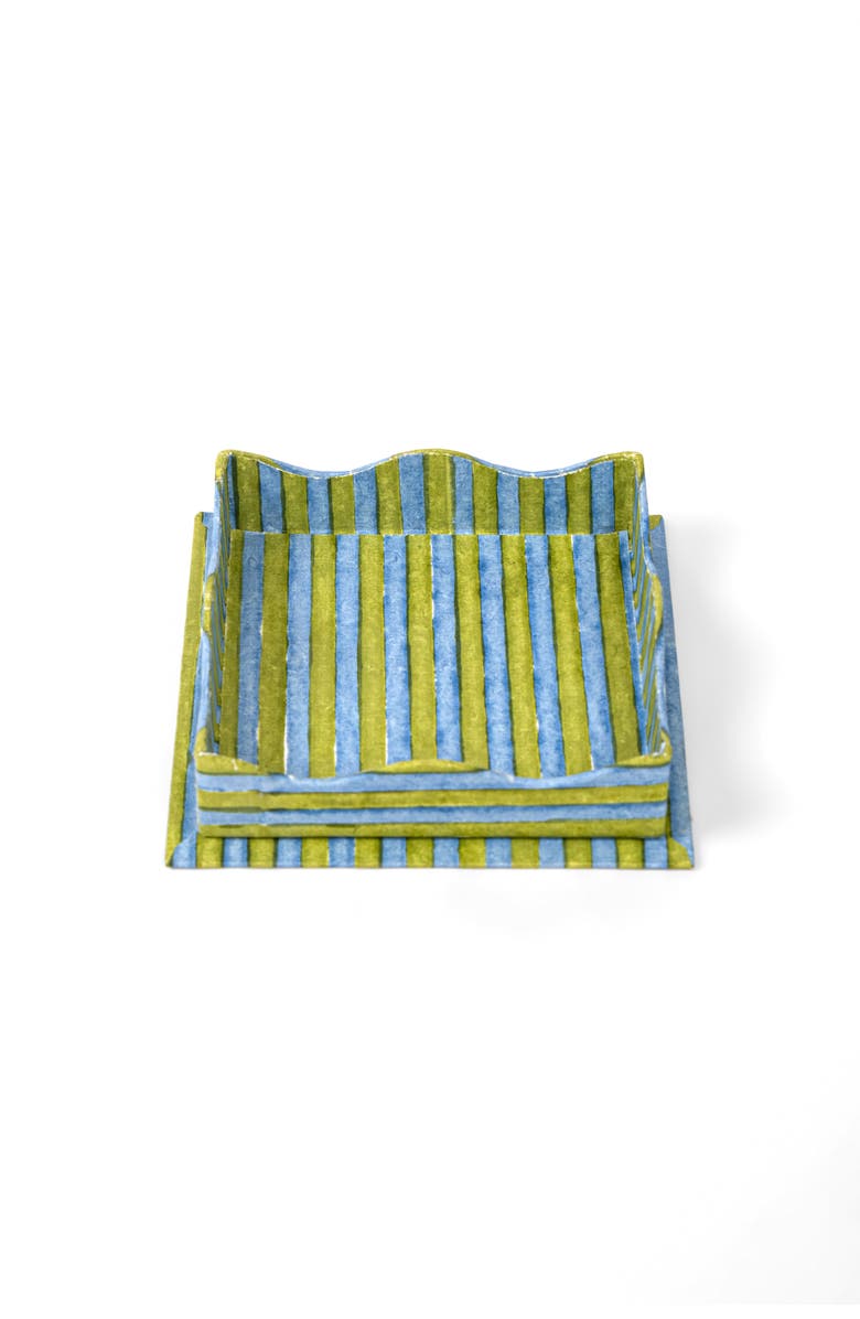 Inner Child Nesting Scalloped Stripe Blockprint Tray, Alternate, color, Green Blue - Small