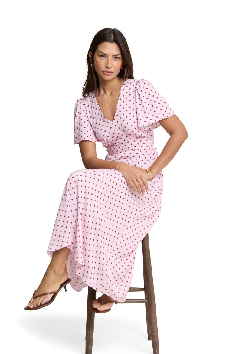 Atlas Polka Dot Midi Dress, Alternate, color, PINK