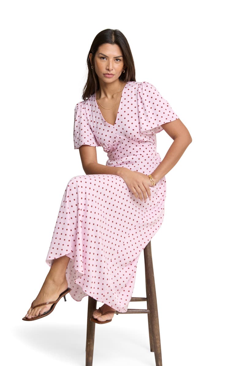 Nobody's Child Atlas Polka Dot Midi Dress, Alternate, color, Pink