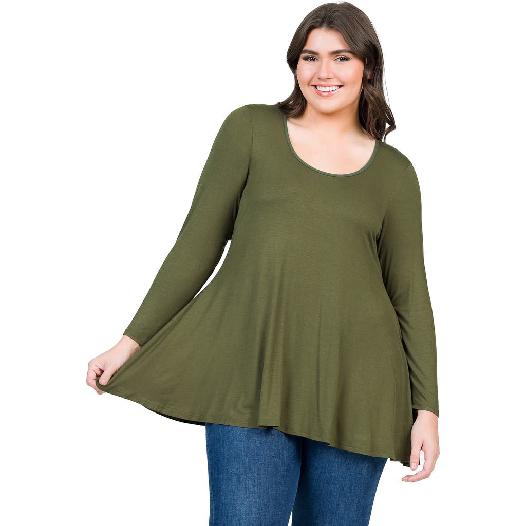 24seven Comfort Apparel Poised Long Sleeve Swing Tunic Top In Green