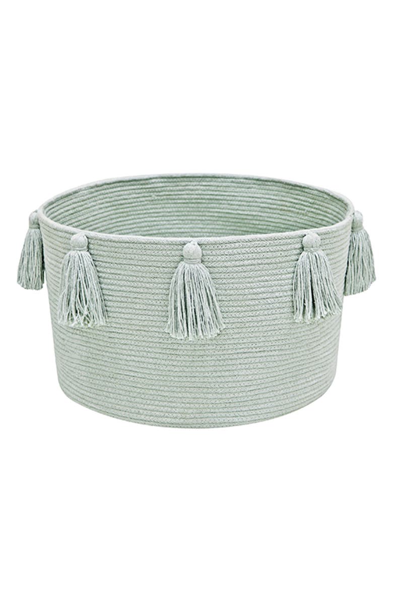 Lorena Canals Tassel Basket, Main, color, Blue Sage