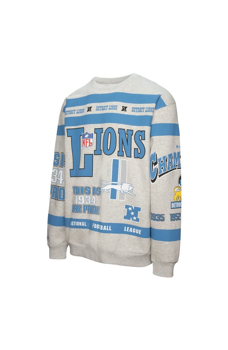 Mitchell & Ness Men's Mitchell & Ness  Heather Gray Detroit Lions All Over Print Vintage Fleece Crewneck Sweatshirt, Alternate, color, Heather Gray