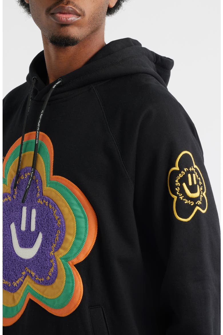 Flower Patch Cotton French Terry Hoodie, Alternate, color, BLACK