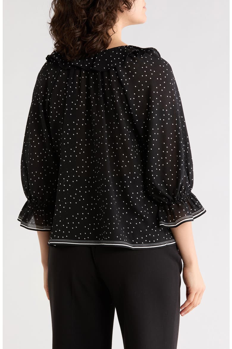 Ruffle Front Floral Top, Alternate, color, BLACK/ IVORY POLKA DOT