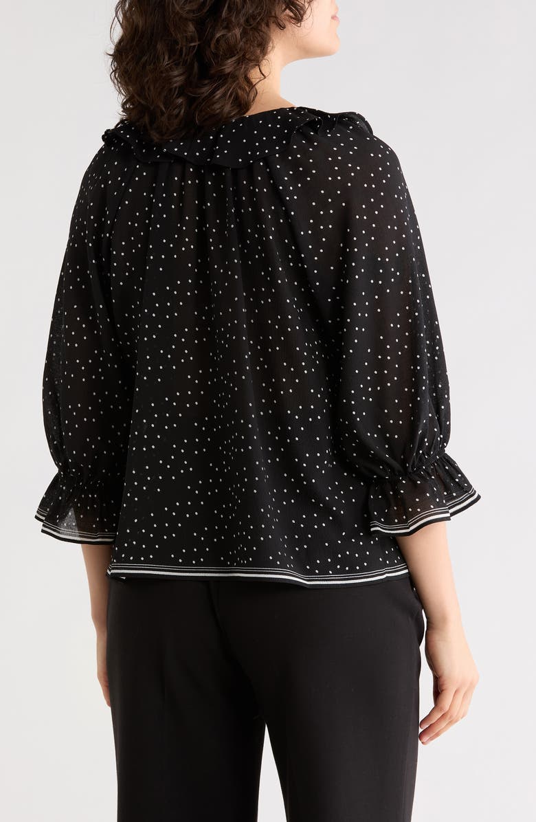 MAX STUDIO Ruffle Front Floral Top, Alternate, color, Black/ Ivory Polka Dot