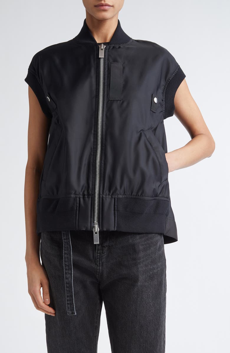 Sacai Nylon Twill Short Sleeve Bomber Jacket, Main, color, 