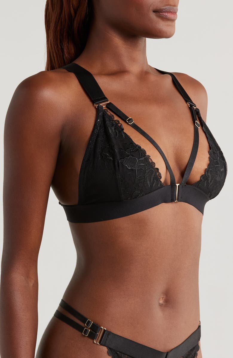 KILO BRAVA Strappy Lace Triangle Bralette, Alternate, color, Black