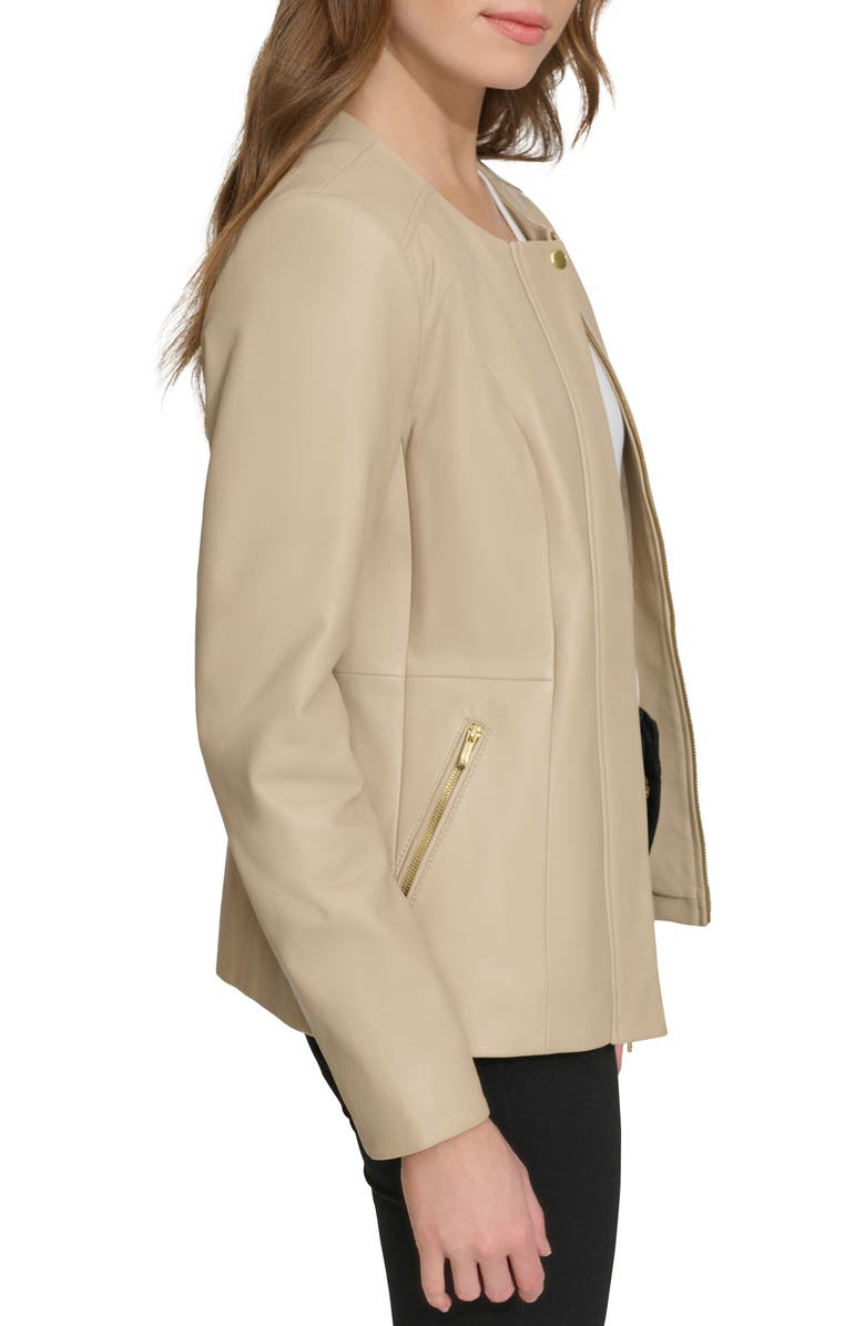 Cole Haan Collarless Leather Jacket, Alternate, color, Cream