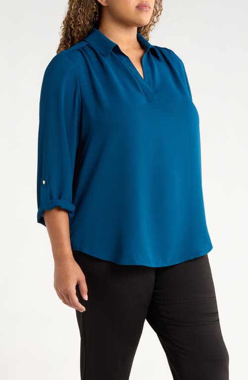 Ak Anne Klein Roll Tab Shirt In Blue
