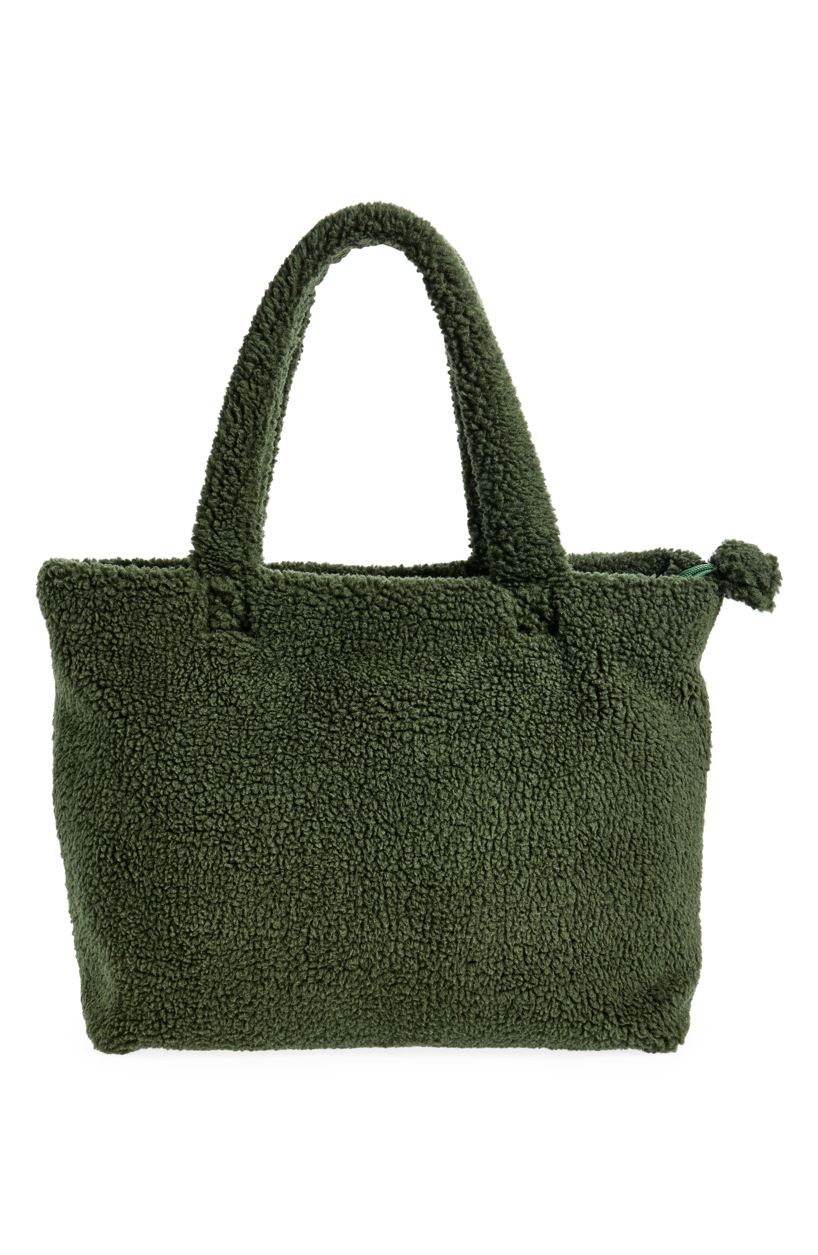 Logo Faux Shearling Tote, Alternate, color, FOREST