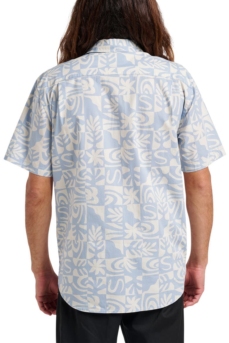 Terra Classic Abstract Print Short Sleeve Stretch Cotton Button-Up Shirt, Alternate, color, ASHLEY BLUE