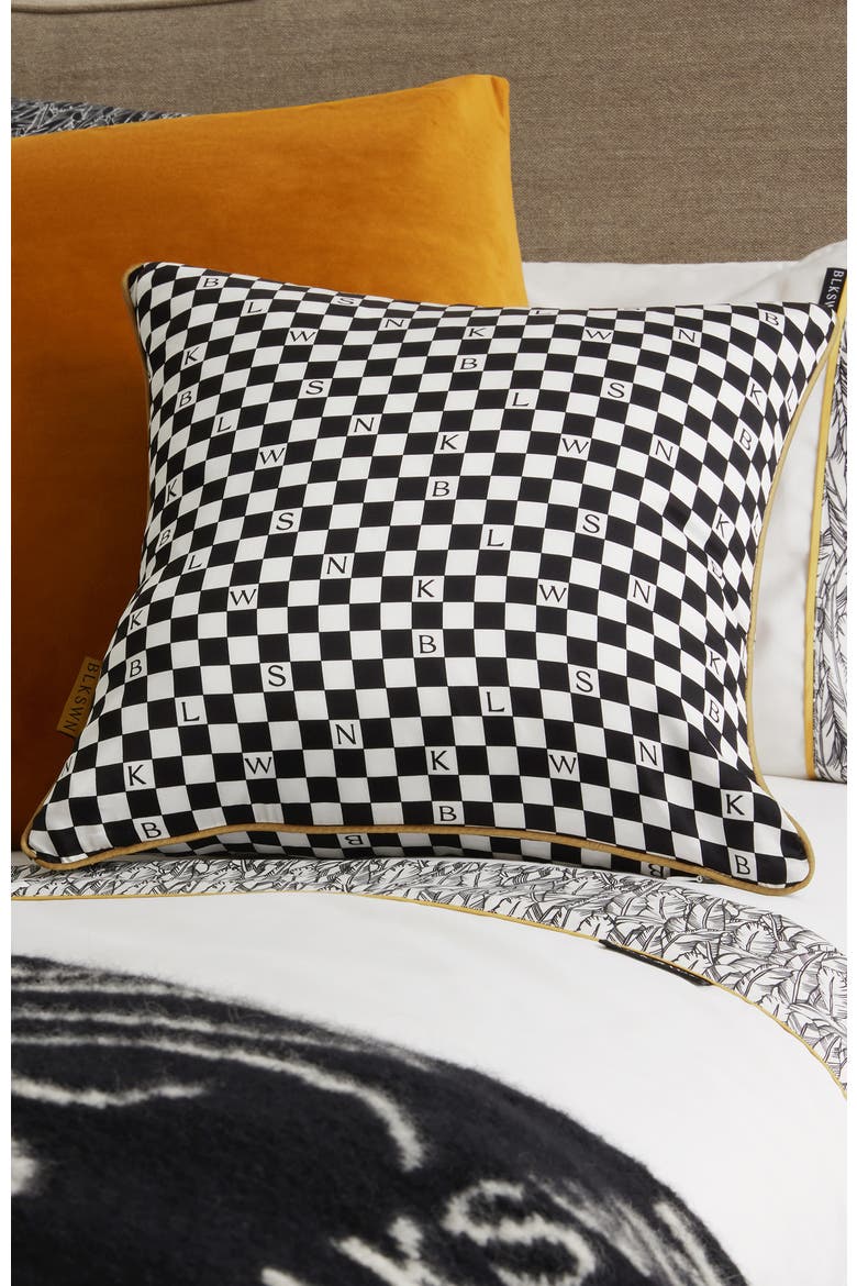 Checkerboard Silk Decorative Cushion, Alternate, color, Black & White