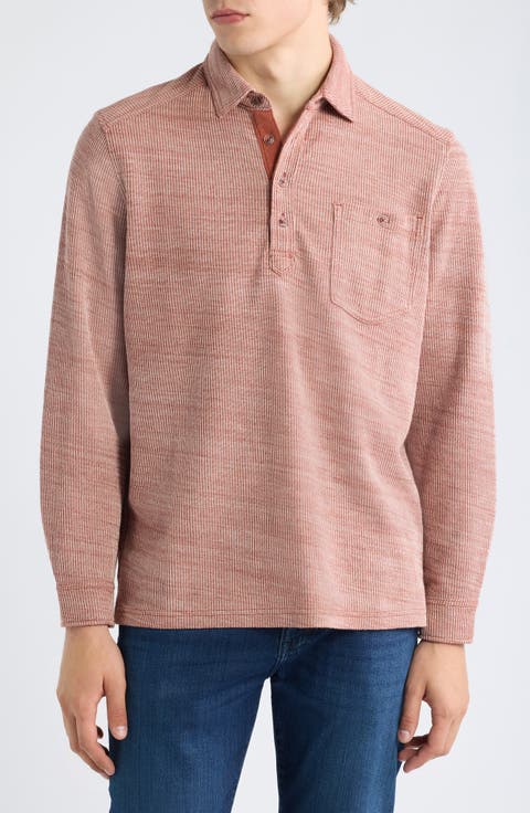 Bella Bay Long Sleeve Textured Cotton Blend Pocket Polo
