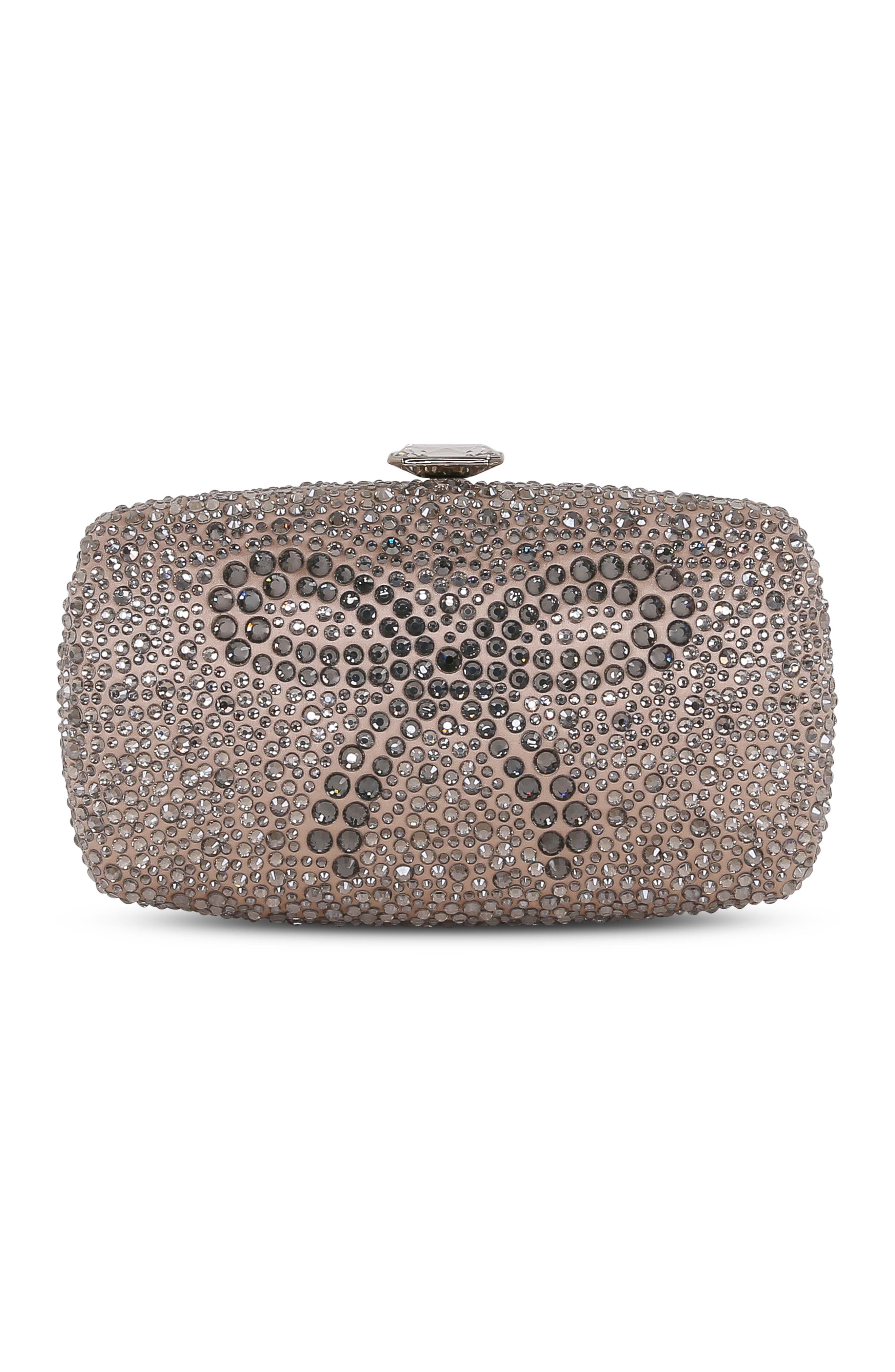 BADGLEY MISCHKA Sheena Crystal Box Clutch, Main, color, Smoke Diamond