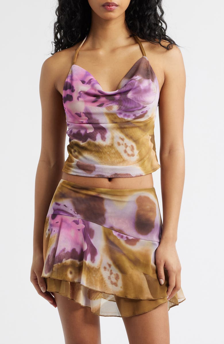 Feners Gustito Print Halter Crop Top, Main, color, Canela