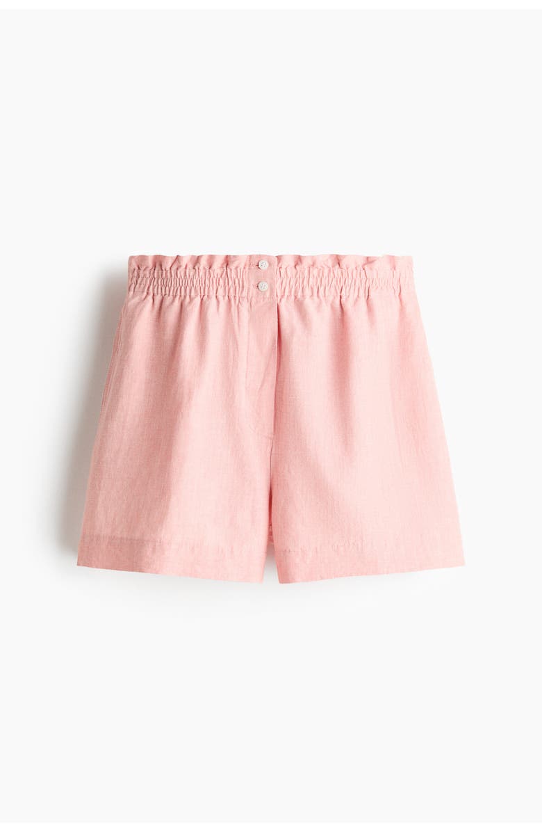 H&M Linen-blend Paper Bag Shorts, Main, color, Pink