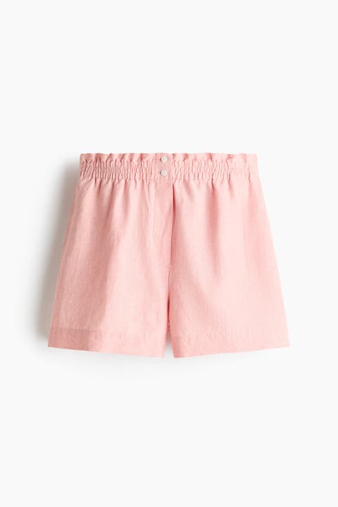 Linen-blend Paper Bag Shorts