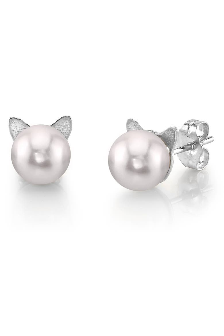Japanese Akoya Pearl Cat Cathy Earrings, Main, color, White Gold