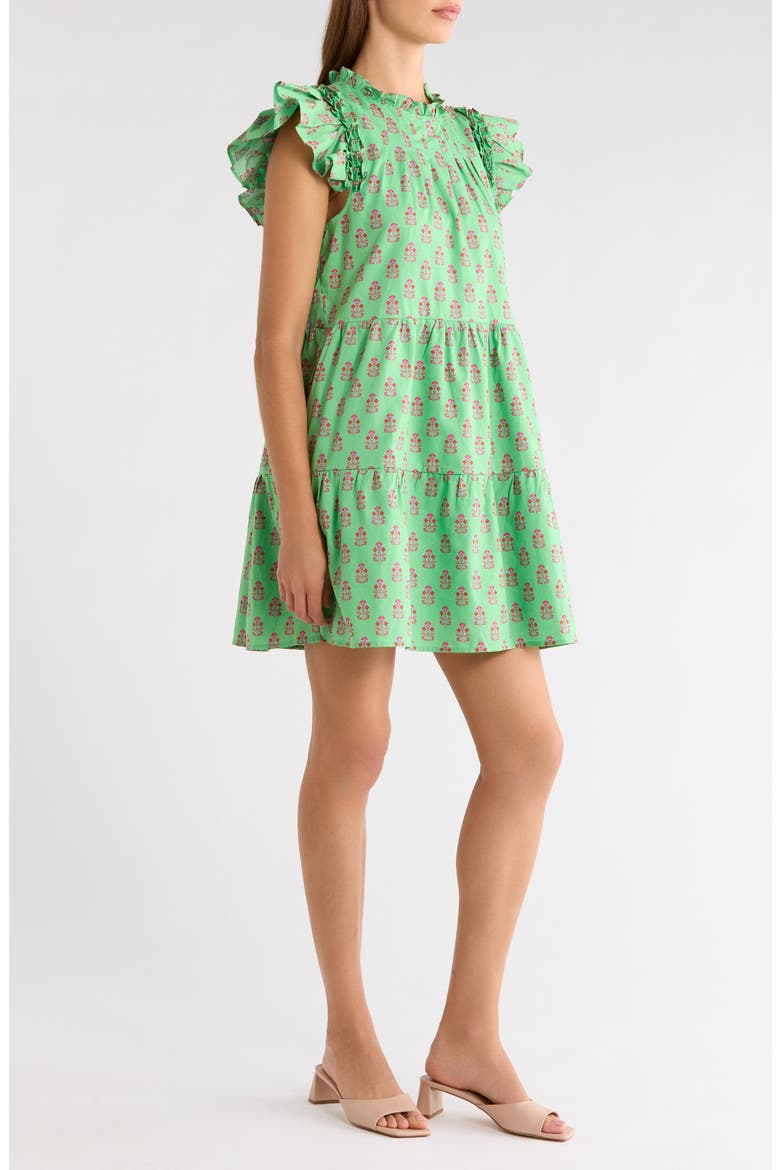 Lauren Floral Tiered Cotton Dress, Alternate, color, LIME-MULTI