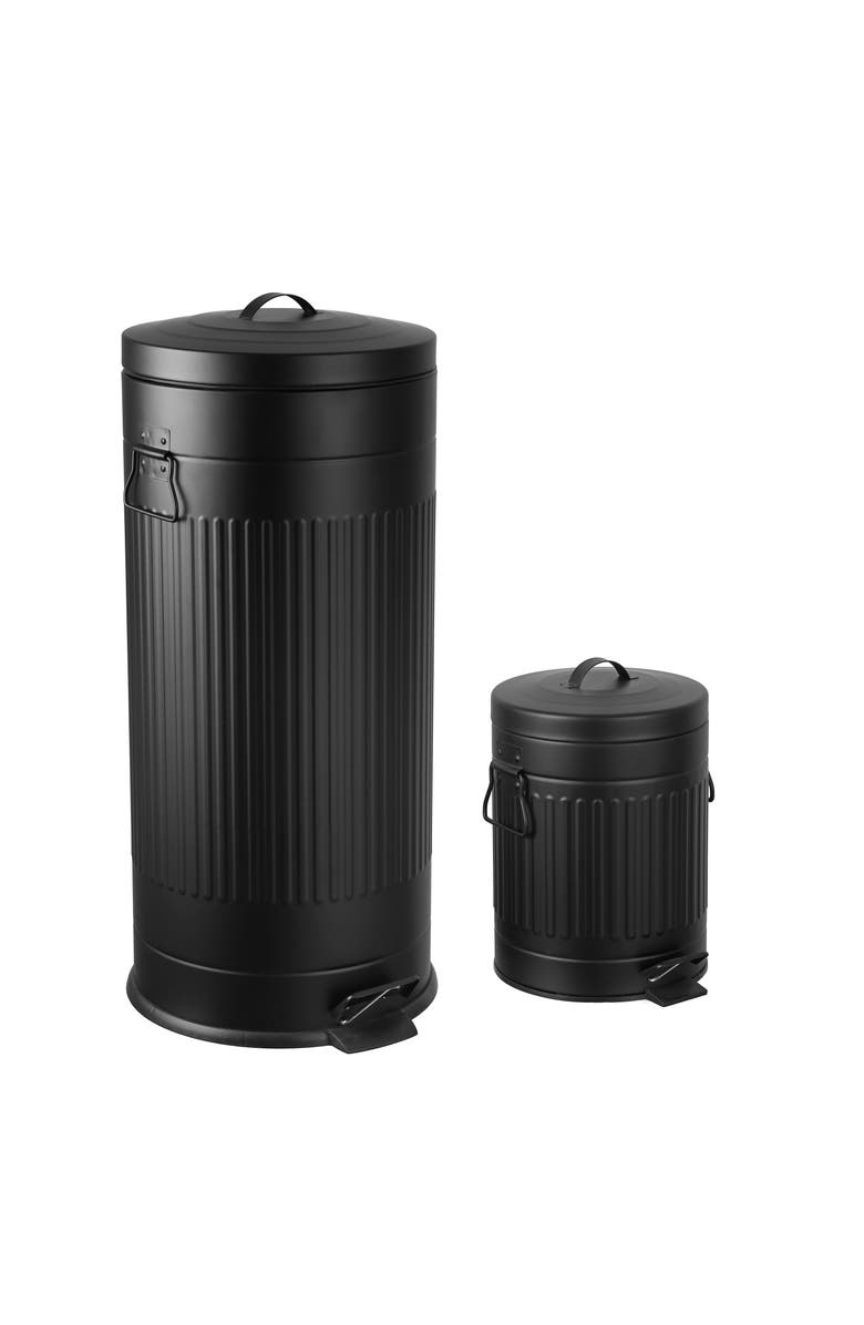 HAPPIMESS Theo Retro 8-Gallon Step Trash Can with Soft-Close Lid and Mini Trash Can, Main, color, Charcoal Black